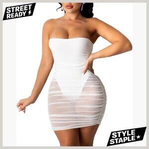Mesh Bodycon Mini Dress Strapless Backless Club Night Out Party
